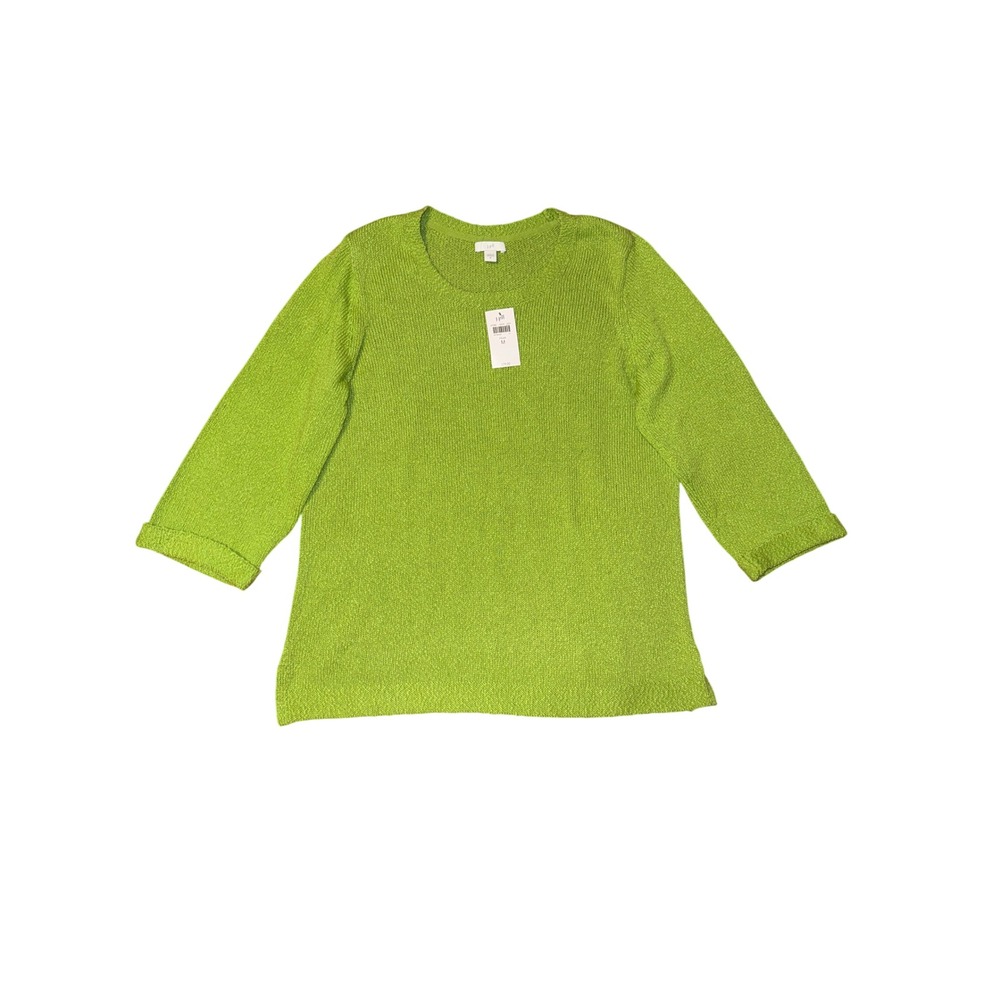 J. Jill Pear Green Textured Knit 3/4 Sleeve Sweater Womens Medium NWT